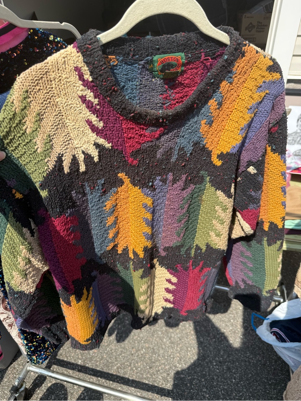 Boston Traders Black Speckled Knit Sweater with Burgundy, Tan & Blue Accents - Picture 4 of 4
